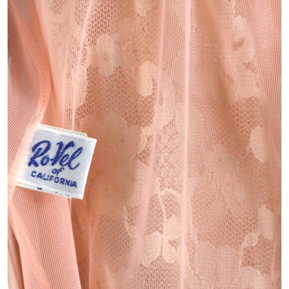 New Ro-Vel Vintage Pink Lace Peignoir Ruffle Front Tie Robe Negligee sz M /285 - Picture 7 of 7